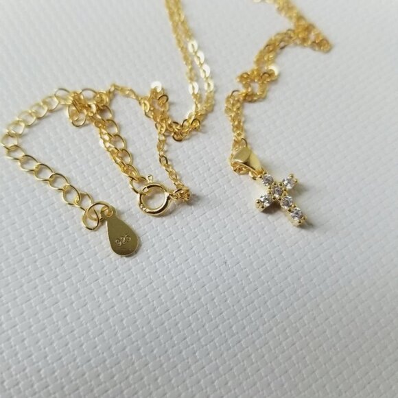 925 Sterling Silver OR Yellow Small Cross Pendant - Picture 8 of 8